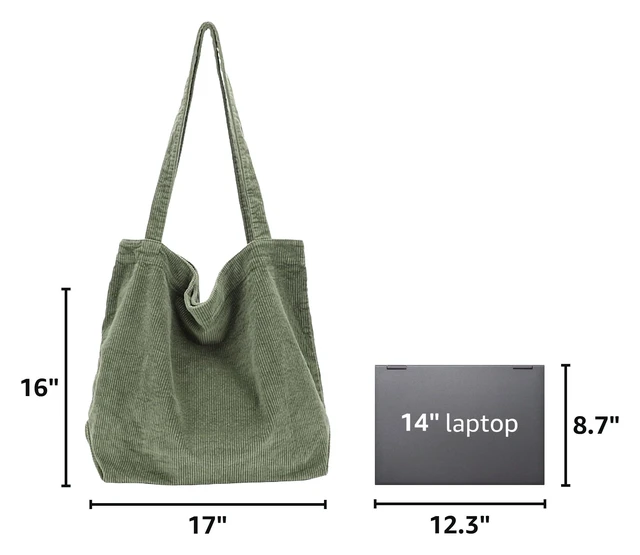 Alt view image 3 of 6 - Corduroy Tote Bag, Large Work Shoulder Purse for Women | Soft corduroy purse, casual handbag for teachers, office, college, travel, gym & daily commute, light green
