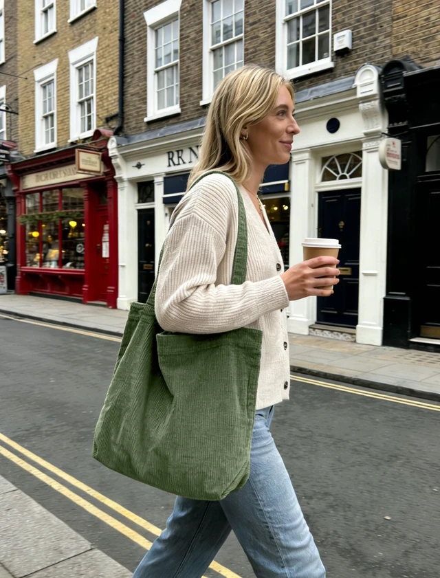 Alt view image 2 of 6 - Corduroy Tote Bag, Large Work Shoulder Purse for Women | Soft corduroy purse, casual handbag for teachers, office, college, travel, gym & daily commute, light green