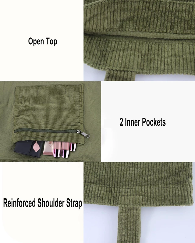 Alt view image 6 of 6 - Corduroy Tote Bag, Large Work Shoulder Purse for Women | Soft corduroy purse, casual handbag for teachers, office, college, travel, gym & daily commute, light green