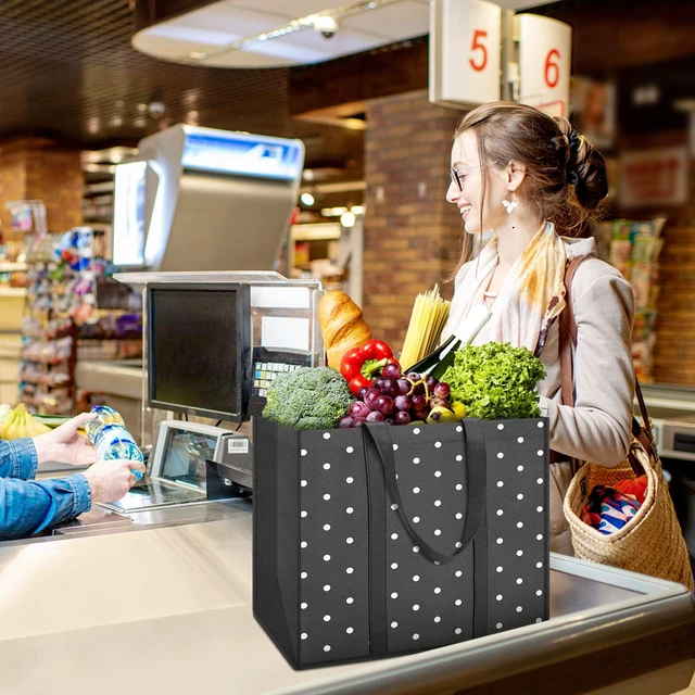 Alt view image 2 of 7 - 10 Pack Reusable Grocery Bags Waterproof Tote Bags for Shopping Groceries | 35L Large Capacity, Heavy-Duty, Waterproof, Lightweight, Foldable Tote with Sturdy Handles, Polka Dot Design