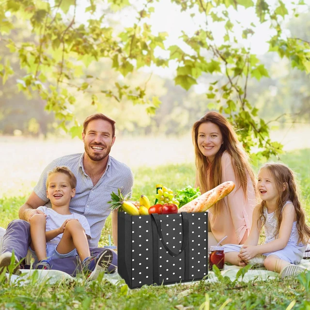 Alt view image 3 of 7 - 10 Pack Reusable Grocery Bags Waterproof Tote Bags for Shopping Groceries | 35L Large Capacity, Heavy-Duty, Waterproof, Lightweight, Foldable Tote with Sturdy Handles, Polka Dot Design