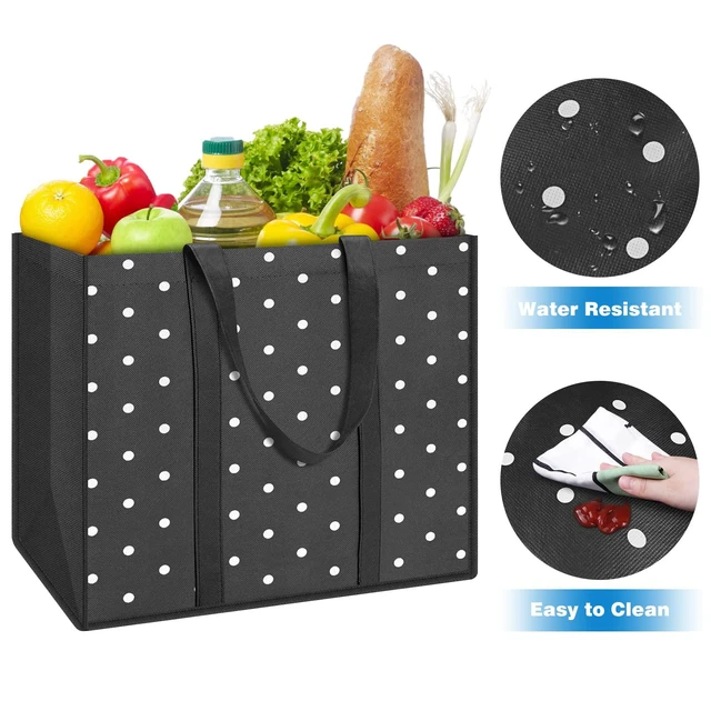 Alt view image 6 of 7 - 10 Pack Reusable Grocery Bags Waterproof Tote Bags for Shopping Groceries | 35L Large Capacity, Heavy-Duty, Waterproof, Lightweight, Foldable Tote with Sturdy Handles, Polka Dot Design