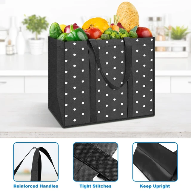 Alt view image 7 of 7 - 10 Pack Reusable Grocery Bags Waterproof Tote Bags for Shopping Groceries | 35L Large Capacity, Heavy-Duty, Waterproof, Lightweight, Foldable Tote with Sturdy Handles, Polka Dot Design