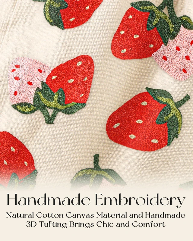 Alt view image 3 of 6 - Embroidery Canvas Tote Bag with Pocket & Buckle, Strawberry | Large Capacity, Aesthetic Style, Shoulder Carry, Reusable Cute Tote for Women, Grocery Bag for Work Shopping