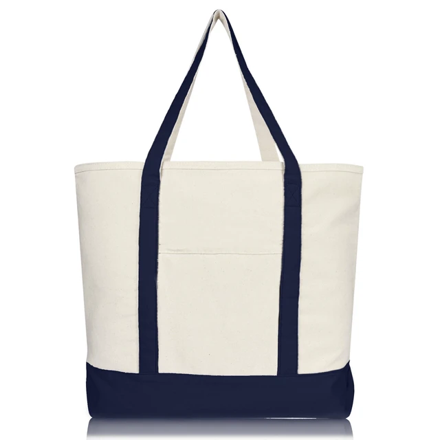 Alt view image 3 of 6 - 22" Large Cotton Canvas Zippered Shopping Tote Grocery Bag in Navy Blue