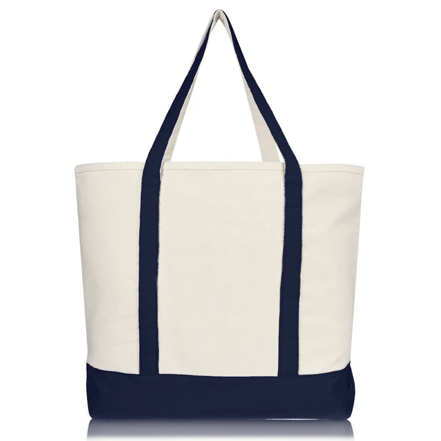 Alt view image 6 of 6 - 22" Large Cotton Canvas Zippered Shopping Tote Grocery Bag in Navy Blue