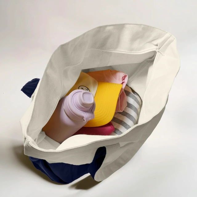 Alt view image 5 of 6 - 22" Large Cotton Canvas Zippered Shopping Tote Grocery Bag in Navy Blue