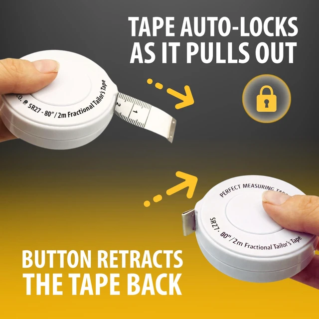 Alt view image 6 of 7 - Premium Retractable Tailors Tape Measure & Crafters Tape 80 / 2m - Pocket Sized Fractional Inch & Metric Tape Measure for Fabric, Body, and Sewing Measurements