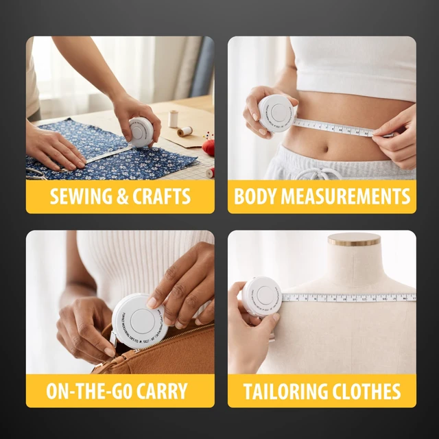 Alt view image 7 of 7 - Premium Retractable Tailors Tape Measure & Crafters Tape 80 / 2m - Pocket Sized Fractional Inch & Metric Tape Measure for Fabric, Body, and Sewing Measurements