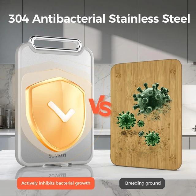 Alt view image 4 of 7 - Stainless Steel Cutting Board for Kitchen, 2-in-1 Double-Sided Chopping Board, Dishwasher Safe, Food Grade Stainless Steel/PP, Easy to Clean, Large Size, Non-Slip, 16"×11"