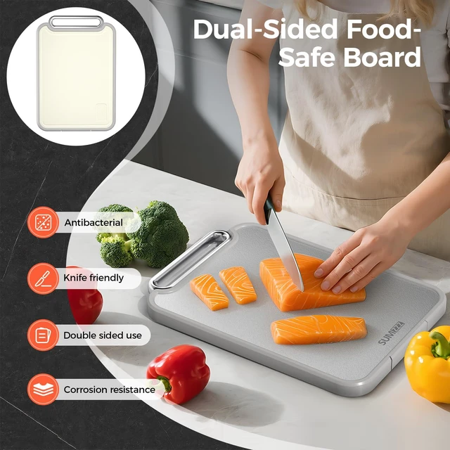 Alt view image 5 of 7 - Stainless Steel Cutting Board for Kitchen, 2-in-1 Double-Sided Chopping Board, Dishwasher Safe, Food Grade Stainless Steel/PP, Easy to Clean, Large Size, Non-Slip, 16"×11"