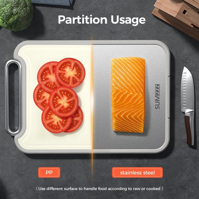 Alt view image 6 of 7 - Stainless Steel Cutting Board for Kitchen, 2-in-1 Double-Sided Chopping Board, Dishwasher Safe, Food Grade Stainless Steel/PP, Easy to Clean, Large Size, Non-Slip, 16"×11"