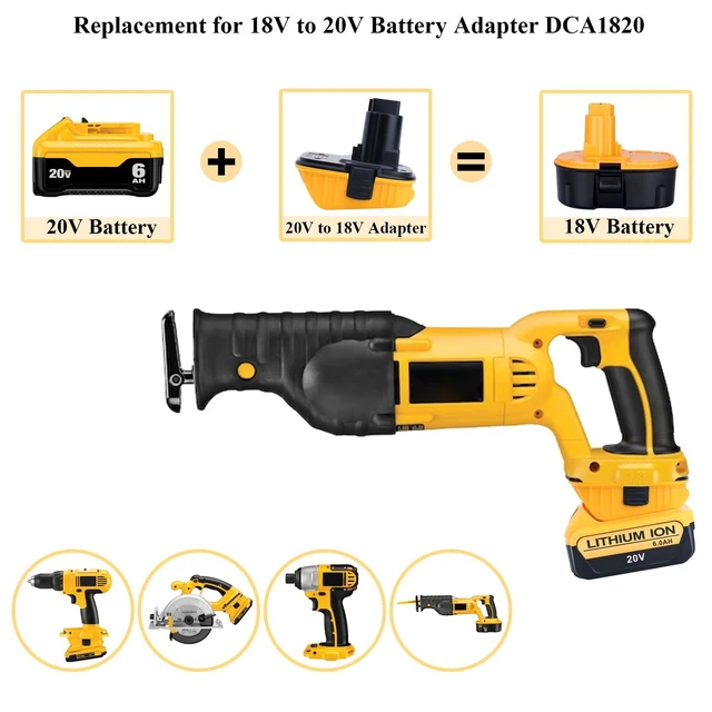 Alt view image 3 of 7 - 2 Pack DCA1820 Adapter Compatible with 18v to 20v Adapter, Compatible with 20V Max Battery DCB203 to 18V XRP NiCad NiMh Battery DC9096