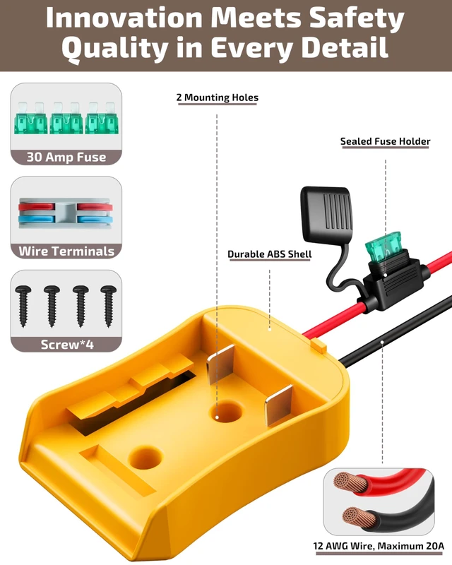 Alt view image 4 of 7 - 2-Pack for Dewalt 20V Battery Adapter for Power Wheels Battery Upgrade Conversion Kit with Wire Connectors, Fuses, 12AWG Wire, Power Tool Drill Battery Converter Adapter for Kids Car, RC Toy, DIY, Etc