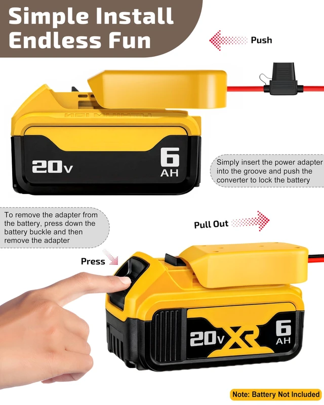 Alt view image 6 of 7 - 2-Pack for Dewalt 20V Battery Adapter for Power Wheels Battery Upgrade Conversion Kit with Wire Connectors, Fuses, 12AWG Wire, Power Tool Drill Battery Converter Adapter for Kids Car, RC Toy, DIY, Etc
