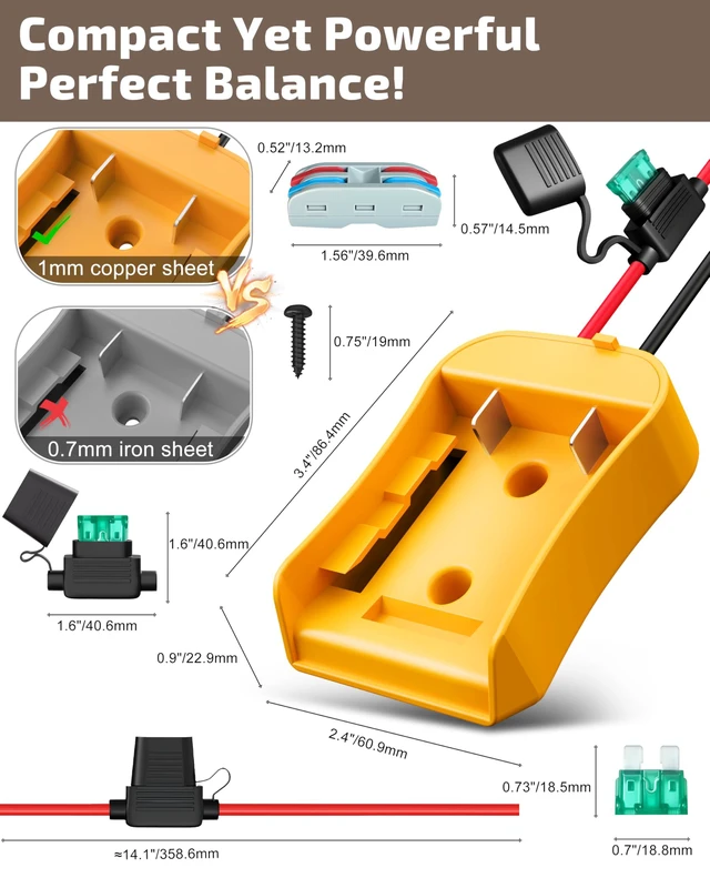Alt view image 7 of 7 - 2-Pack for Dewalt 20V Battery Adapter for Power Wheels Battery Upgrade Conversion Kit with Wire Connectors, Fuses, 12AWG Wire, Power Tool Drill Battery Converter Adapter for Kids Car, RC Toy, DIY, Etc