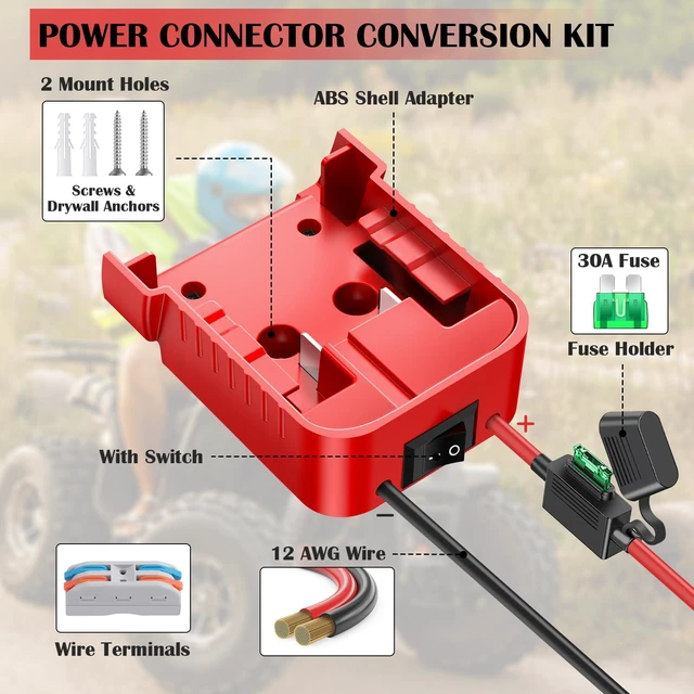 Alt view image 3 of 7 - 2 Packs 18V Adapters Compatible with Milwaukee M18 Battery for Power Wheel Adapter, Ride On Toy Car, DIY Power Projects, Battery Connector Conversion Kit with Switch & Fuse, 12AWG Wire, Wire Terminal
