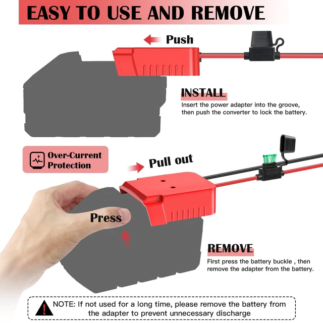 Alt view image 6 of 7 - 2 Packs 18V Adapters Compatible with Milwaukee M18 Battery for Power Wheel Adapter, Ride On Toy Car, DIY Power Projects, Battery Connector Conversion Kit with Switch & Fuse, 12AWG Wire, Wire Terminal