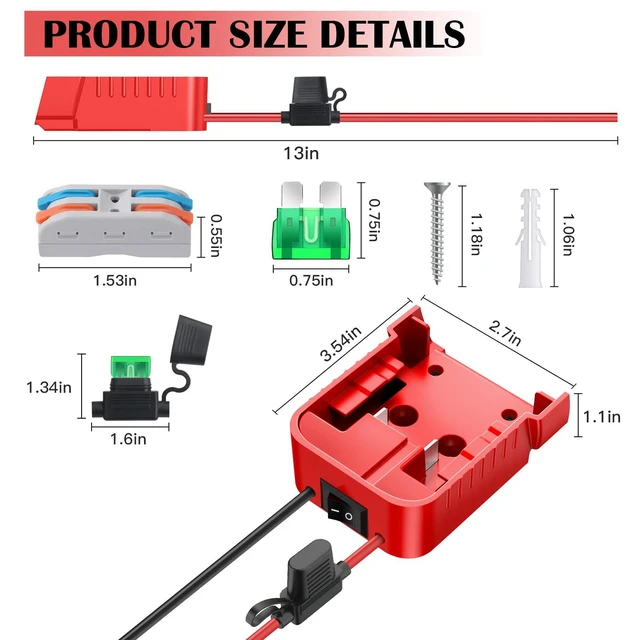Alt view image 7 of 7 - 2 Packs 18V Adapters Compatible with Milwaukee M18 Battery for Power Wheel Adapter, Ride On Toy Car, DIY Power Projects, Battery Connector Conversion Kit with Switch & Fuse, 12AWG Wire, Wire Terminal