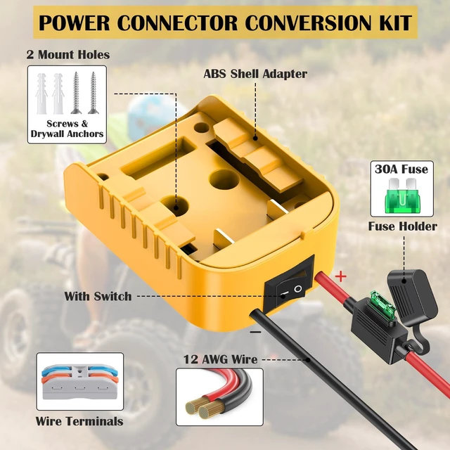 Alt view image 5 of 7 - 2 Packs for Power Wheel Adapter Compatible with Dewalt 20V Battery, Power Conversion Kit for Ride On Toy Car & DIY Power Projects, Battery Connector with Switch & Fuse, 12AWG Wire, Wire Terminal