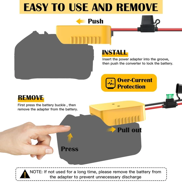 Alt view image 6 of 7 - 2 Packs for Power Wheel Adapter Compatible with Dewalt 20V Battery, Power Conversion Kit for Ride On Toy Car & DIY Power Projects, Battery Connector with Switch & Fuse, 12AWG Wire, Wire Terminal