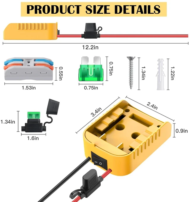 Alt view image 7 of 7 - 2 Packs for Power Wheel Adapter Compatible with Dewalt 20V Battery, Power Conversion Kit for Ride On Toy Car & DIY Power Projects, Battery Connector with Switch & Fuse, 12AWG Wire, Wire Terminal