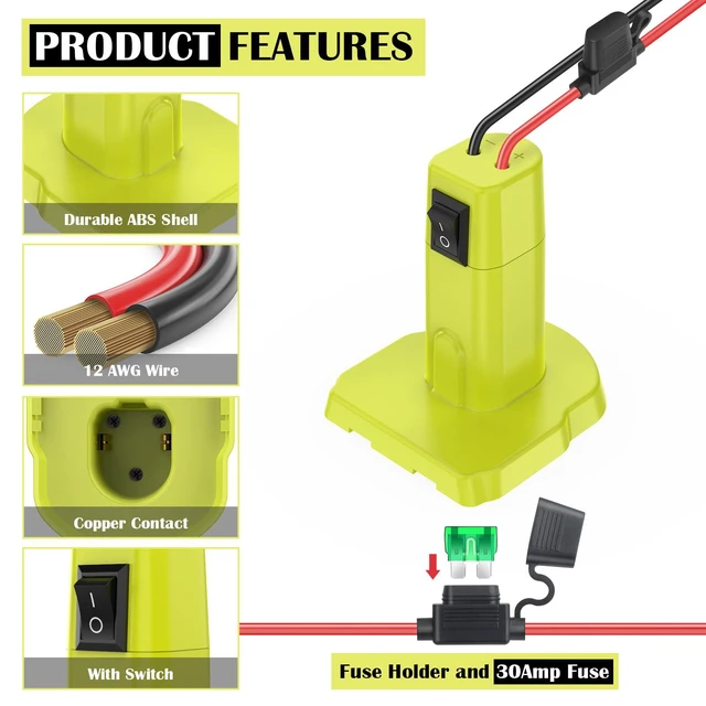 Alt view image 3 of 7 - 1 Packs Power Wheel Adapter for Ryobi 18V Battery Adapter Power Wheel Battery Conversion Kit with Switch, Fuses & Wire Terminals, 12AWG Wire, Power Connector for DIY RC Car Toys and Robotics