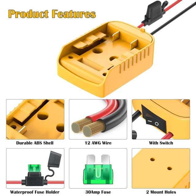 Alt view image 3 of 7 - Power Wheels Adapter for Dewalt 20V Battery Adapter Power Wheels Battery Conversion Kit with Switch, Fuse & Wire Terminals, 12AWG Wire, Power Connector for DIY Ride On Truck, RC Car Toys and Robotics
