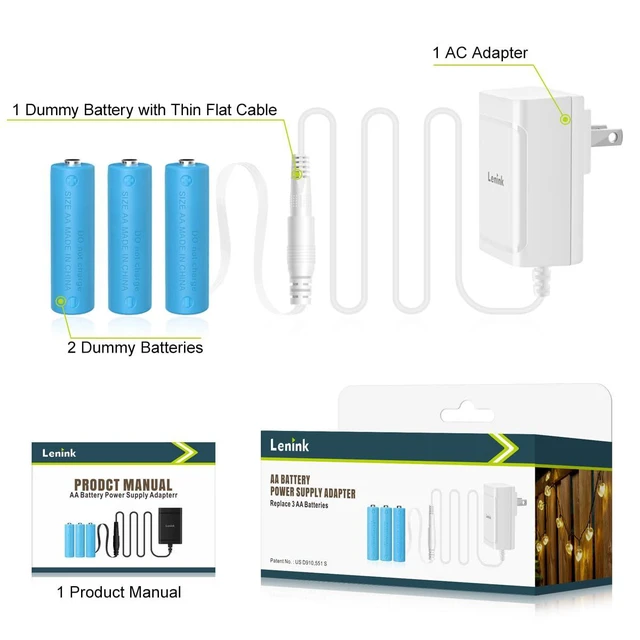Alt view image 6 of 6 - AC Power Supply Adapter for 3 AA Battery, AA Battery Replacement Adapter for LED Light, Decorations (White)
