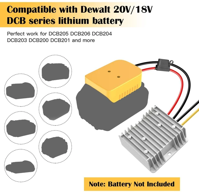 Alt view image 2 of 7 - 20V to 12V Step Down Converter for Dewalt 20V Battery, 240W DC Battery Conversion Kit for Power Wheel Adapter, Ride On Toy Car, DIY Projects, Voltage Regulator with Switch & Over-Discharge Protection