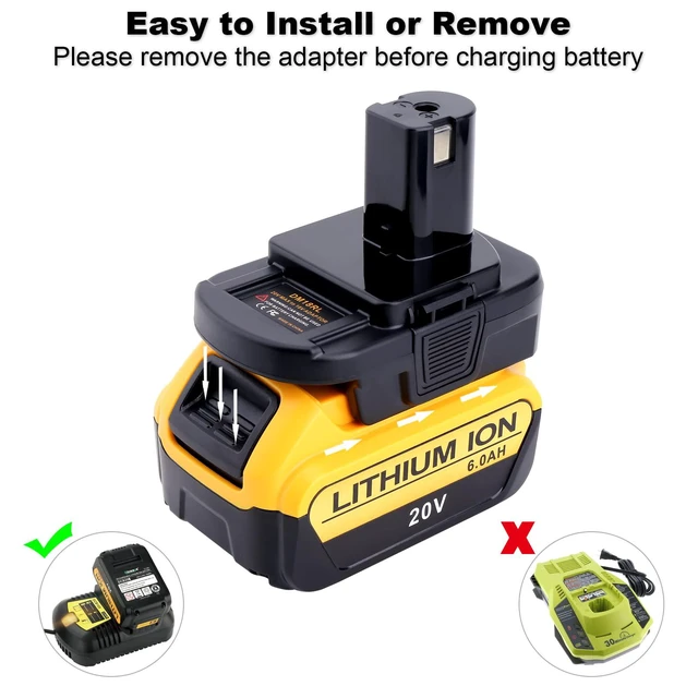 Alt view image 6 of 7 - DM18RL Battery Adapter Compatible with Ryobi 18V One+ Tools | Adapter Compatible with De-Walt 20V MAX & Compatible with Mil-waukee 18V Batteries to Replacement for Ryobi 18V ONE+ Battery