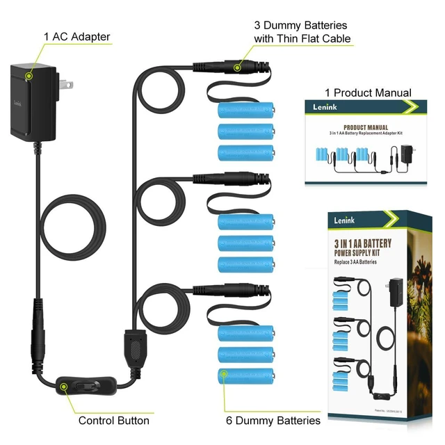 Alt view image 7 of 7 - 1 to 3 AC Power Supply Adapter Kit with On/Off Switch for AA Battery, Replace 3 AA Battery