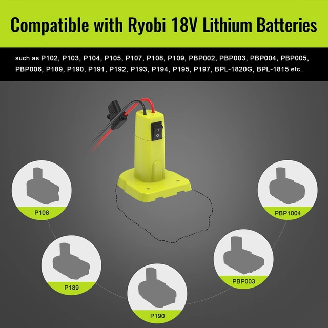 Alt view image 4 of 7 - 1 Pack Power Wheel Adapter Compatible with Ryobi 18V Battery | Upgraded Battery Converter Kit with Switch, Fuse & Wire Terminals, 12 AWG Wire, Power Connector for DIY RC Car Toys Robotics