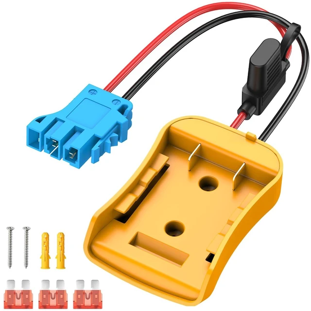 Main image of Battery Adapter Converter Compatible with Dewalt 20V Battery | Connector Compatible with Peg-Perego 12V Cars, 12AWG Wire, 40A Fuse Holder, Screw & Drywall Anchors, Easy to Secure