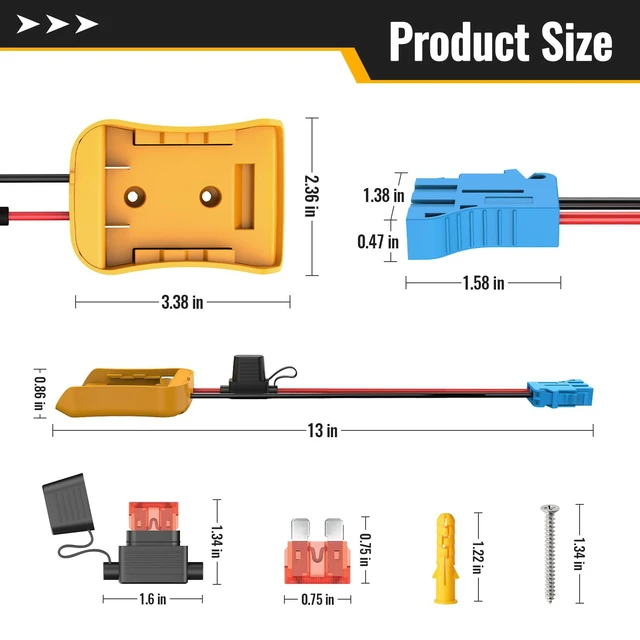 Alt view image 3 of 6 - Battery Adapter Converter Compatible with Dewalt 20V Battery | Connector Compatible with Peg-Perego 12V Cars, 12AWG Wire, 40A Fuse Holder, Screw & Drywall Anchors, Easy to Secure