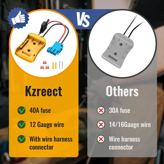 Alt view image 4 of 6 - Battery Adapter Converter Compatible with Dewalt 20V Battery | Connector Compatible with Peg-Perego 12V Cars, 12AWG Wire, 40A Fuse Holder, Screw & Drywall Anchors, Easy to Secure