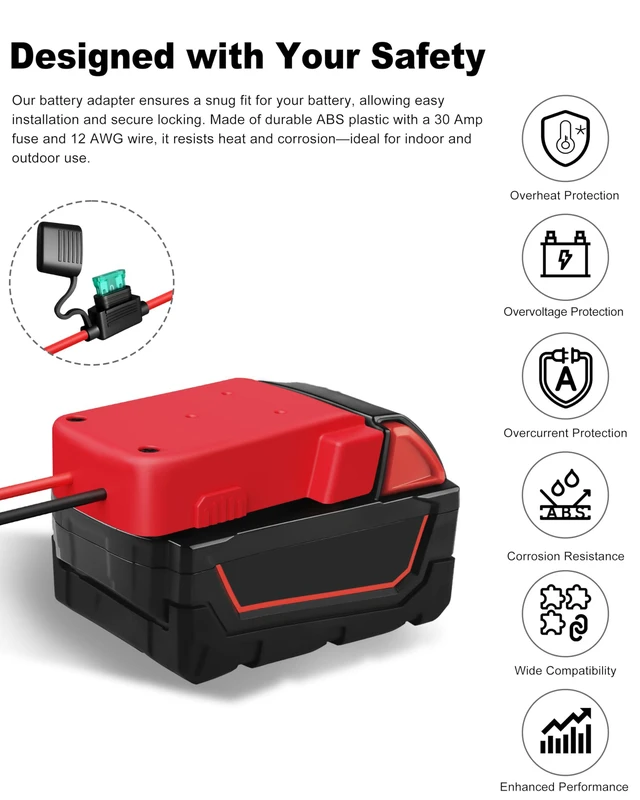 Alt view image 6 of 7 - 2 Pack 18V Adapter for Milwaukee M18 Battery Adapter Compatible with Power Wheels Battery Conversion Upgrade Kit for DIY Rc Car Toys, Robotics and Rc Truck with 30A Fuses Wire Terminals 12AWG Wire