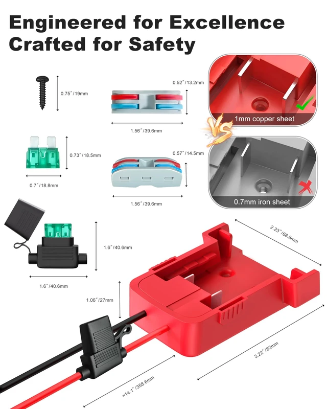 Alt view image 7 of 7 - 2 Pack 18V Adapter for Milwaukee M18 Battery Adapter Compatible with Power Wheels Battery Conversion Upgrade Kit for DIY Rc Car Toys, Robotics and Rc Truck with 30A Fuses Wire Terminals 12AWG Wire