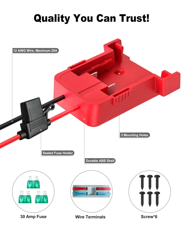 Alt view image 4 of 7 - 2 Pack 18V Adapter for Milwaukee M18 Battery Adapter Compatible with Power Wheels Battery Conversion Upgrade Kit for DIY Rc Car Toys, Robotics and Rc Truck with 30A Fuses Wire Terminals 12AWG Wire