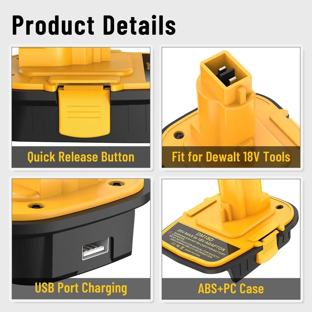 Alt view image 2 of 5 - DM18D 2 Packs Battery Adapter Converter with USB Port | For De-walt 18V Tools, Converts De-walt 20V Mil-wau-kee 18V Li-ion to De-walt 18V Battery