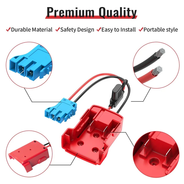 Alt view image 2 of 6 - Battery Adapter Compatible with Milwaukee 18V Battery | Connector Compatible with Peg-Perego 12V Cars, 12AWG Wire, 40A Fuse Holder, Screw & Drywall Anchors, Easy to Secure