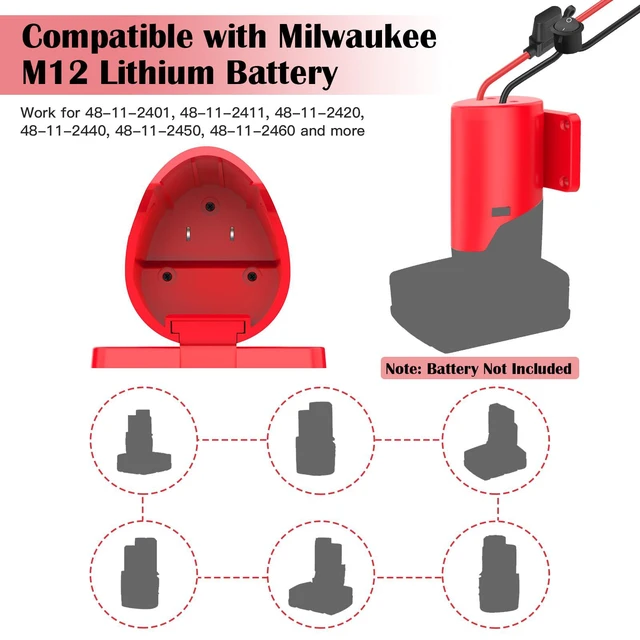 Alt view image 2 of 7 - 2 Packs 12V Adapter for Power Wheel Adapter Compatible with Milwaukee M12 Battery, Power Conversion Kit for Power Tool, DIY RC Toy Car, Battery Connector with Switch, Fuse, 12AWG Wire, Wire Terminal