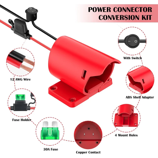 Alt view image 5 of 7 - 2 Packs 12V Adapter for Power Wheel Adapter Compatible with Milwaukee M12 Battery, Power Conversion Kit for Power Tool, DIY RC Toy Car, Battery Connector with Switch, Fuse, 12AWG Wire, Wire Terminal
