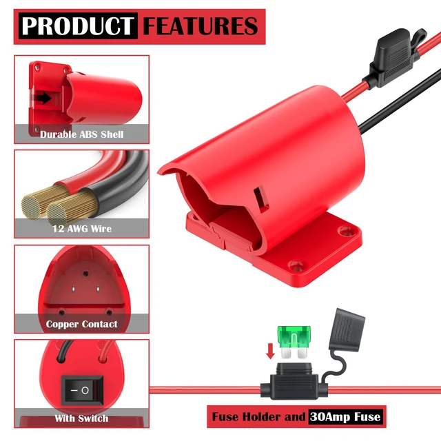 Alt view image 3 of 6 - 1 Packs Power Wheel Adapter for Milwaukee M12 Battery Adapter 12V Power Wheel Battery Conversion Kit with Switch, Fuse & Wire Terminals, 12AWG Wire, Power Connector for DIY Rc Car Toys and Robotics