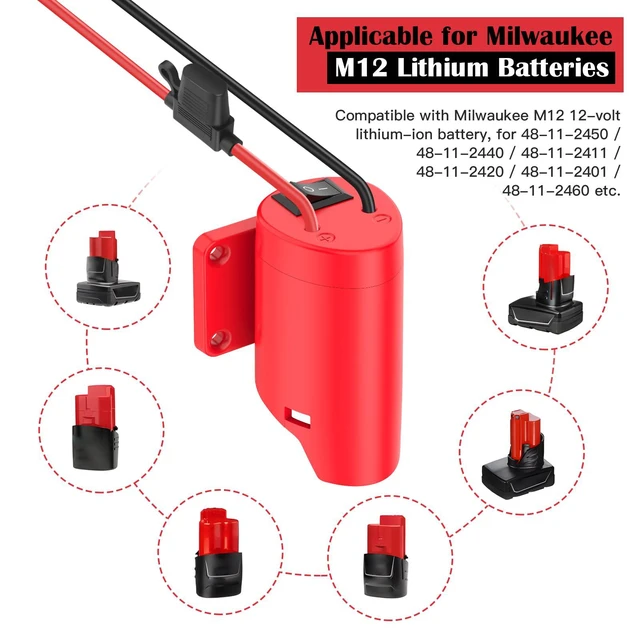 Alt view image 4 of 6 - 1 Packs Power Wheel Adapter for Milwaukee M12 Battery Adapter 12V Power Wheel Battery Conversion Kit with Switch, Fuse & Wire Terminals, 12AWG Wire, Power Connector for DIY Rc Car Toys and Robotics