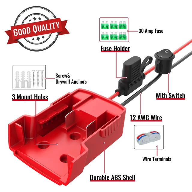 Alt view image 2 of 7 - Power Wheel Adapter Compatible with Milwaukee 18V Battery 2 Packs | Power Wheel Battery Converter Kit, Fuse & Switch & Wire Terminals, 12 AWG Wire, Compatible for DIY RC Car Toys Robotics