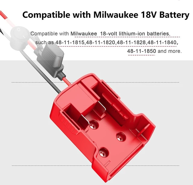 Alt view image 3 of 7 - Power Wheel Adapter Compatible with Milwaukee 18V Battery 2 Packs | Power Wheel Battery Converter Kit, Fuse & Switch & Wire Terminals, 12 AWG Wire, Compatible for DIY RC Car Toys Robotics