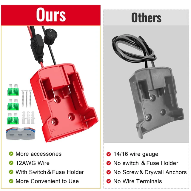 Alt view image 6 of 7 - Power Wheel Adapter Compatible with Milwaukee 18V Battery 2 Packs | Power Wheel Battery Converter Kit, Fuse & Switch & Wire Terminals, 12 AWG Wire, Compatible for DIY RC Car Toys Robotics