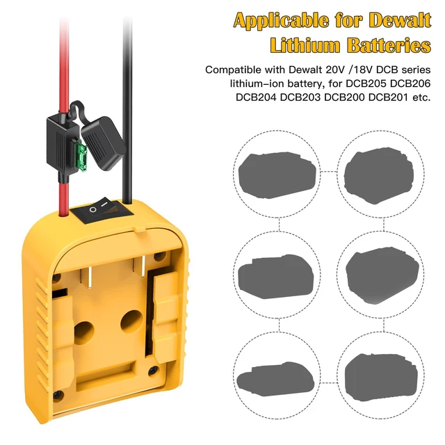 Alt view image 4 of 7 - 2 Pack Power Wheel Adapter for Dewalt 20V Battery Adapter with Switch, Fuse & Wire Terminals, 12AWG Wire, Power Wheel Battery Converter for DIY Ride On Truck, RC Car Toys and Robotics