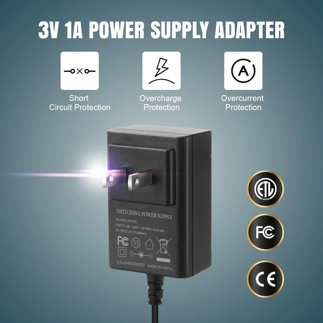 Alt view image 2 of 6 - AC Power Supply Adapter for AA Battery, Replace 2 AA Battery for Pumpkin Lantern, LED Light, Thermostat, Table Lamp, Motion Sensor Trash Can (Black)